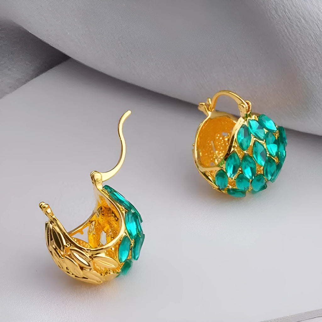 Green light luxury zircon cabas earrings with alloy geometric drop shape and round element