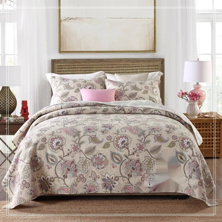 Pure cotton bedspread three-piece set with geometric printed pattern for 1.8 metre beds