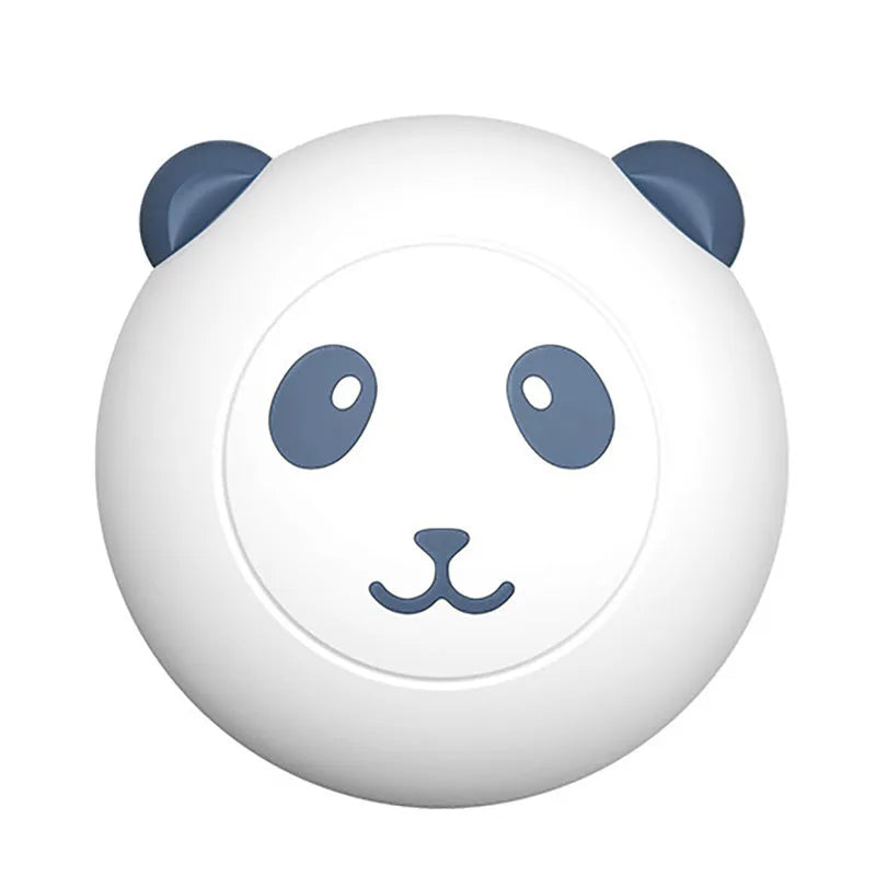 Panda-shaped silicone pet shower brush for bathing cats and dogs in blue.