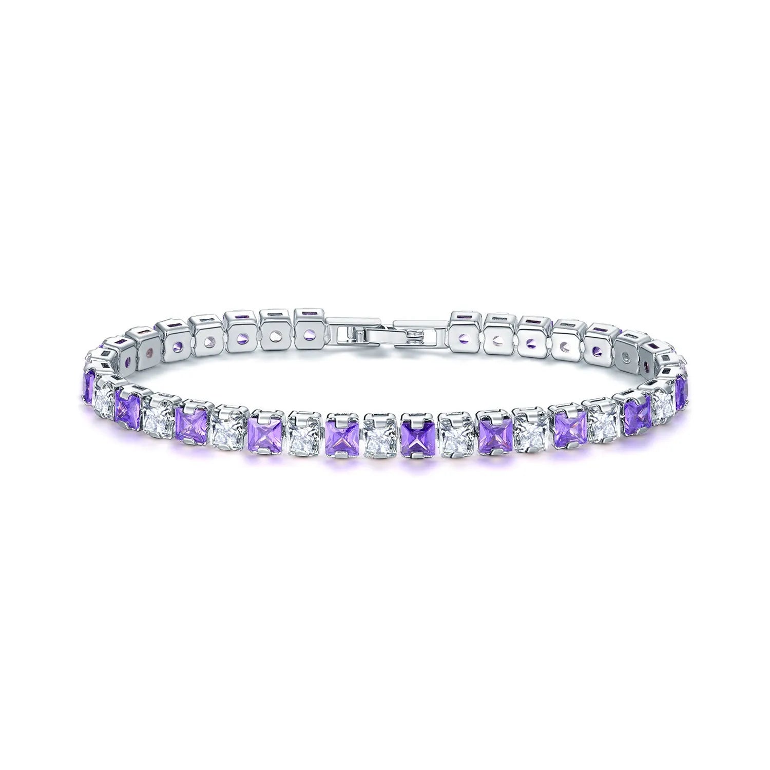 Electroplated platinum square diamond zircon bracelet for women in geometric design with gang drill details