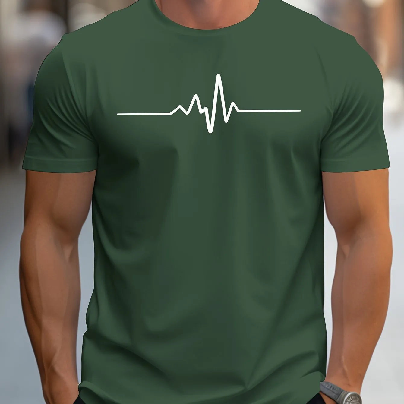 Men's loose fit 3D printed sports T-shirt in polyester blend fabric for summer casual wear