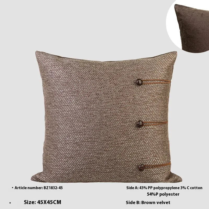 Chinese ancient style square sofa cushion in brown Maillard colour patterns on a 45cm pillow.