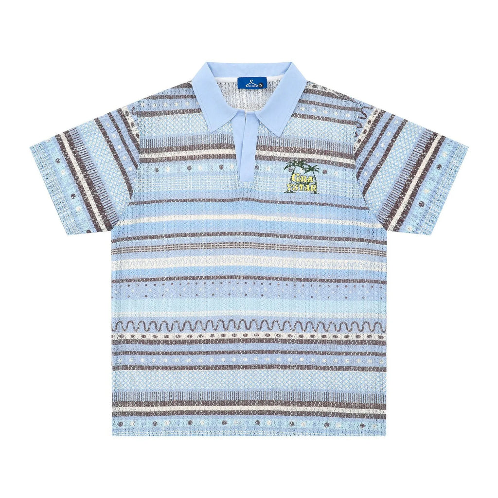 Men's loose fit printed short sleeve shirt in yellow or blue with Asian sizing