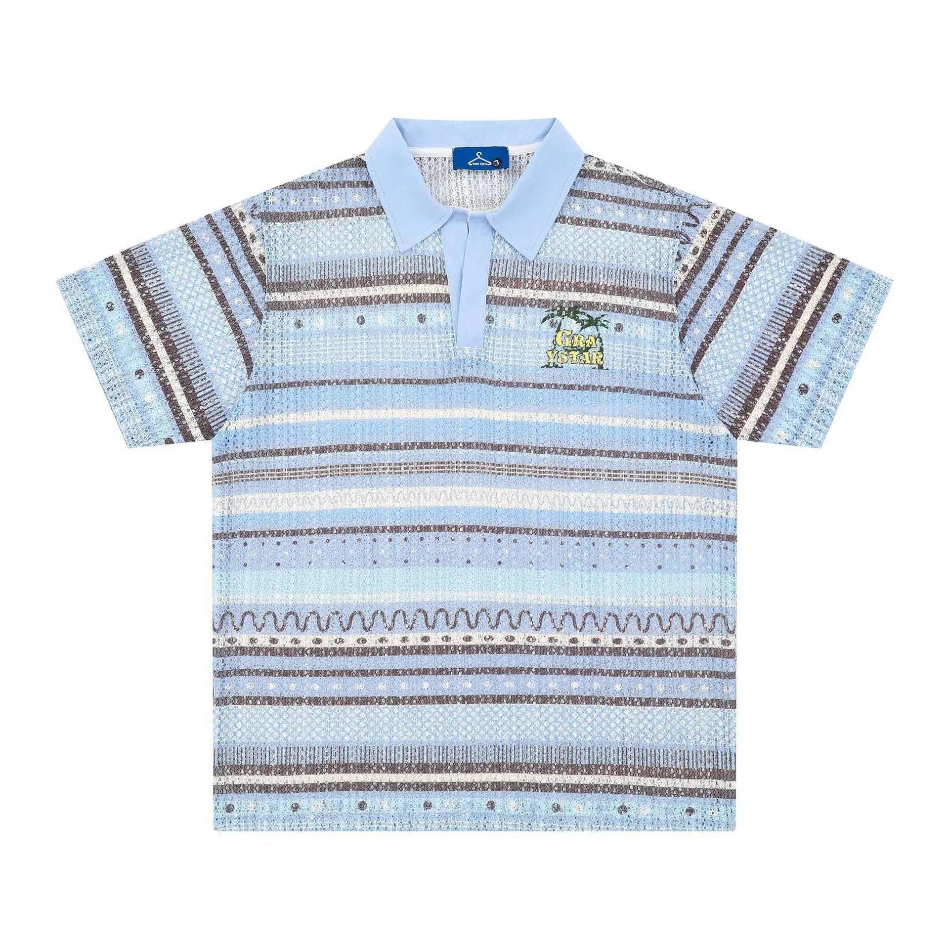 Men's loose fit printed short sleeve shirt in yellow or blue with Asian sizing