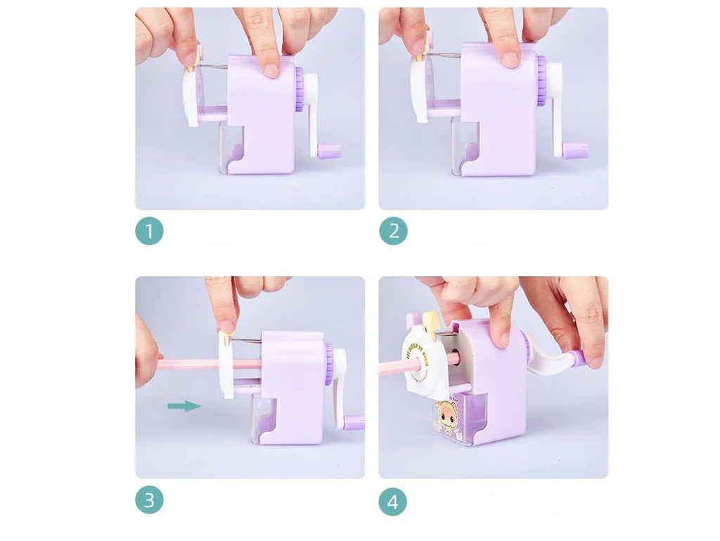 Cartoon pet design plastic manual pencil sharpener 88x43x88mm in blue, green, pink, purple