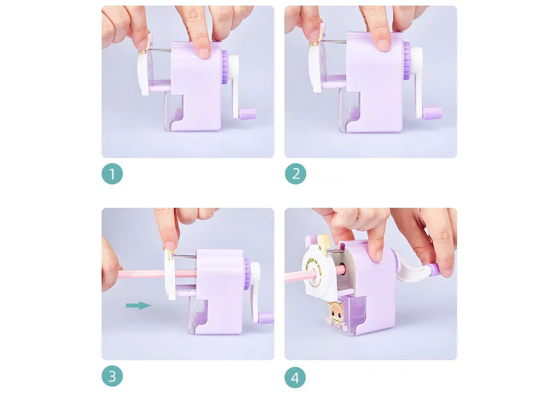 Cartoon pet design plastic manual pencil sharpener 88x43x88mm in blue, green, pink, purple