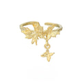 Adjustable silver ring with butterfly design in gold or white gold finish