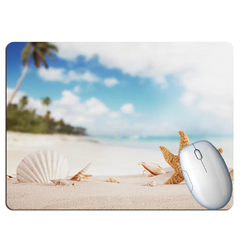 Rubber mouse pad with Wishing Bottle Summer Beach Holiday Wind design, available in 30x25cm size with non-slip base