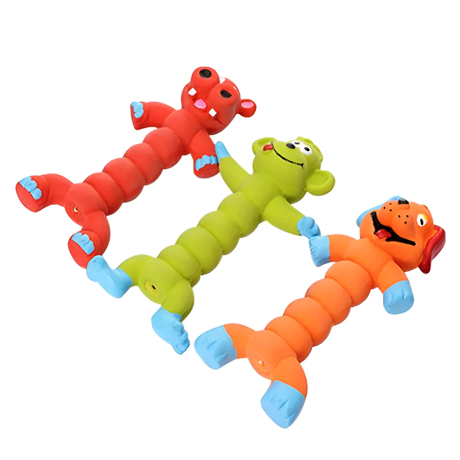 A squeaky pet vocal toy featuring latex and plush materials in a bright colour for interactive play