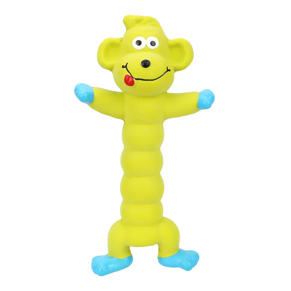 A squeaky pet vocal toy featuring latex and plush materials in a bright colour for interactive play