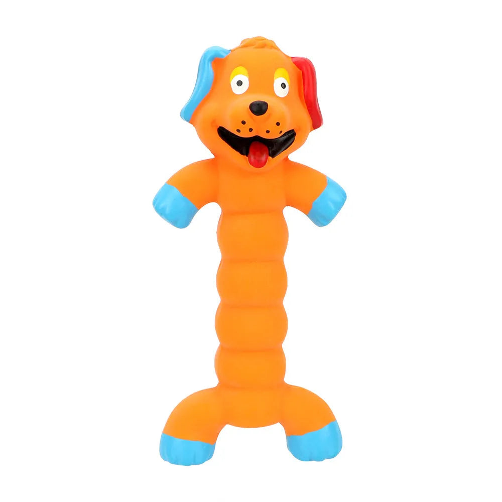 A squeaky pet vocal toy featuring latex and plush materials in a bright colour for interactive play