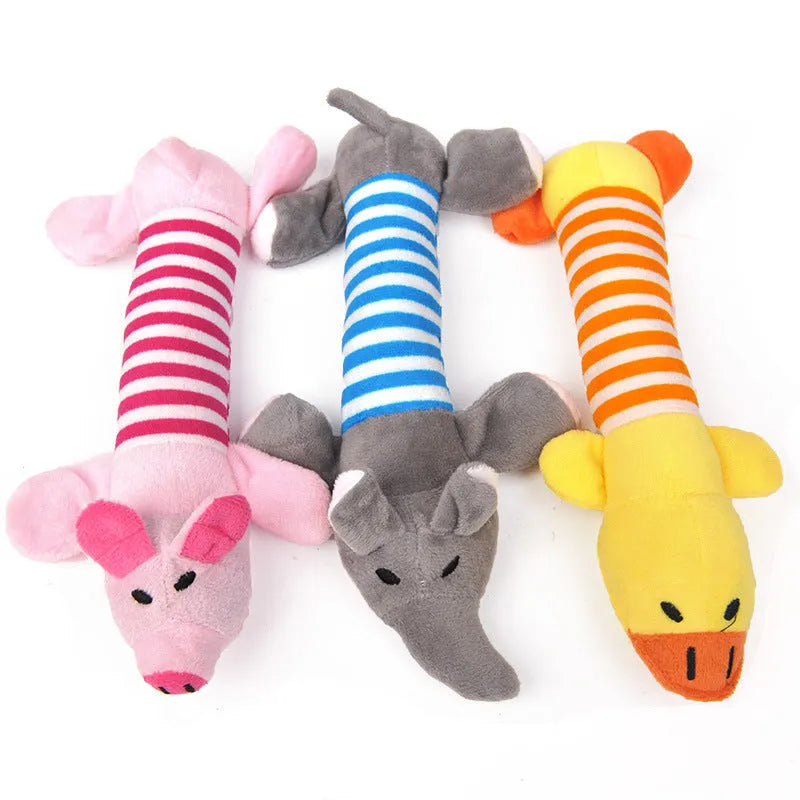 A squeaky pet vocal toy featuring latex and plush materials in a bright colour for interactive play