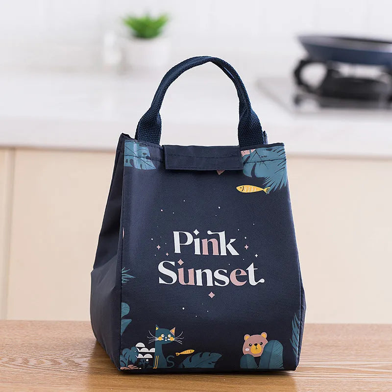 Portable thermal insulation lunch box bag with Oxford cloth construction in multiple colour patterns