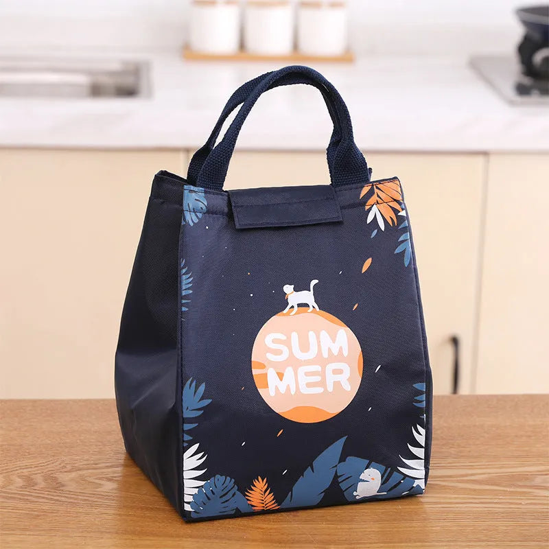 Portable thermal insulation lunch box bag with Oxford cloth construction in multiple colour patterns