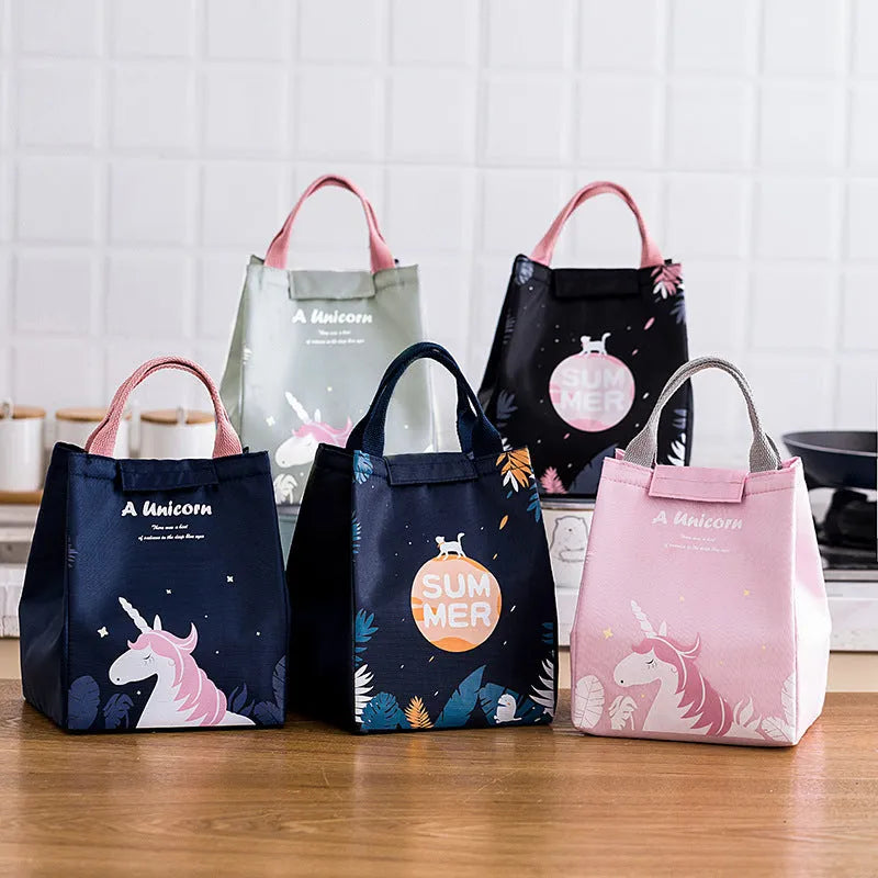 Portable thermal insulation lunch box bag with Oxford cloth construction in multiple colour patterns