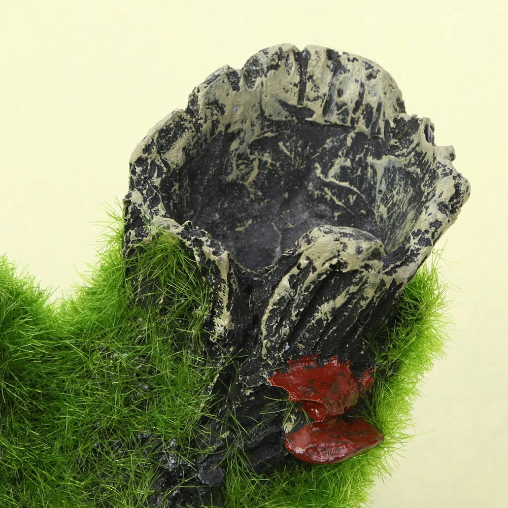 Fish tank decoration imitation moss tree root with green flocking, synthetic resin shrimp pot ornament