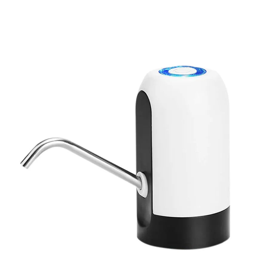 Electric bottled water pump in black, USB rechargeable, 13x7.5cm size, with white background