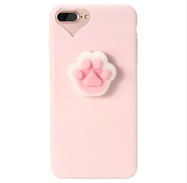 Soft silicone iPhone case with a raised 3D cartoon cat design in pink.