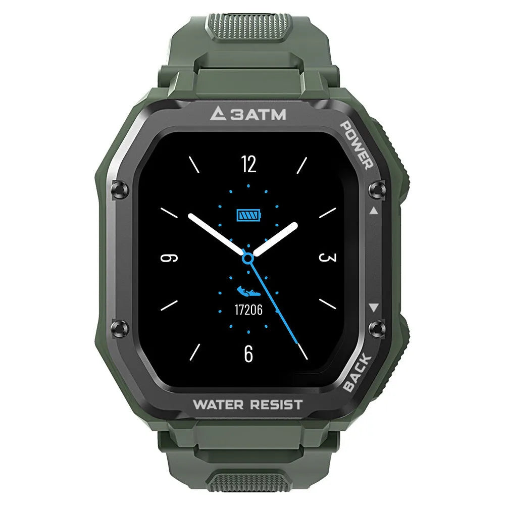 Outdoor sports smart watch with 1.69-inch screen showing fitness metrics on silicone strap