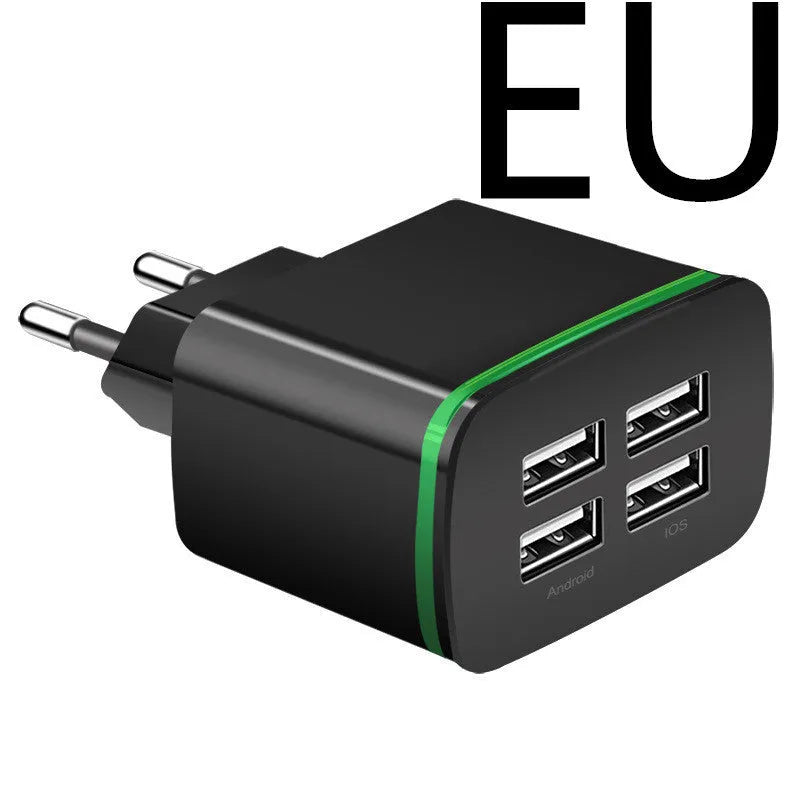 Universal travel charging head with EU plug, USB interface, and ABS shell in black