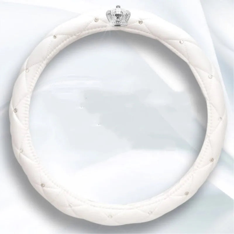 Women's diamond steering wheel cover with 5A Czech rhinestones on PU leather in black colour variant