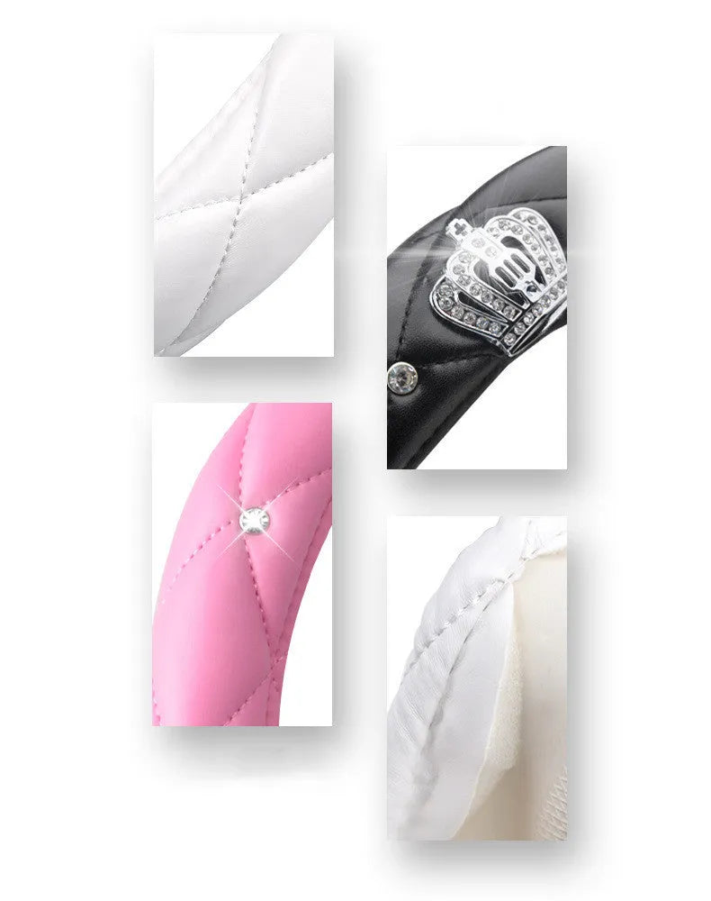 Women's diamond steering wheel cover with 5A Czech rhinestones on PU leather in black colour variant