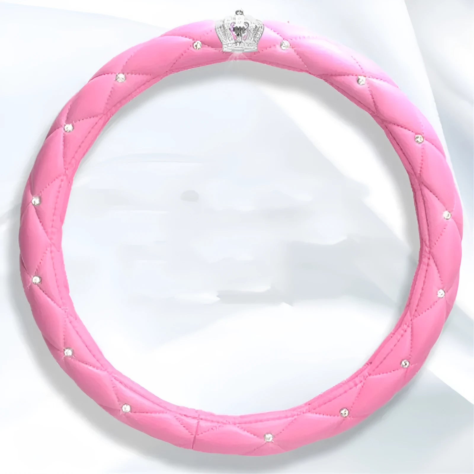 Women's diamond steering wheel cover with 5A Czech rhinestones on PU leather in black colour variant