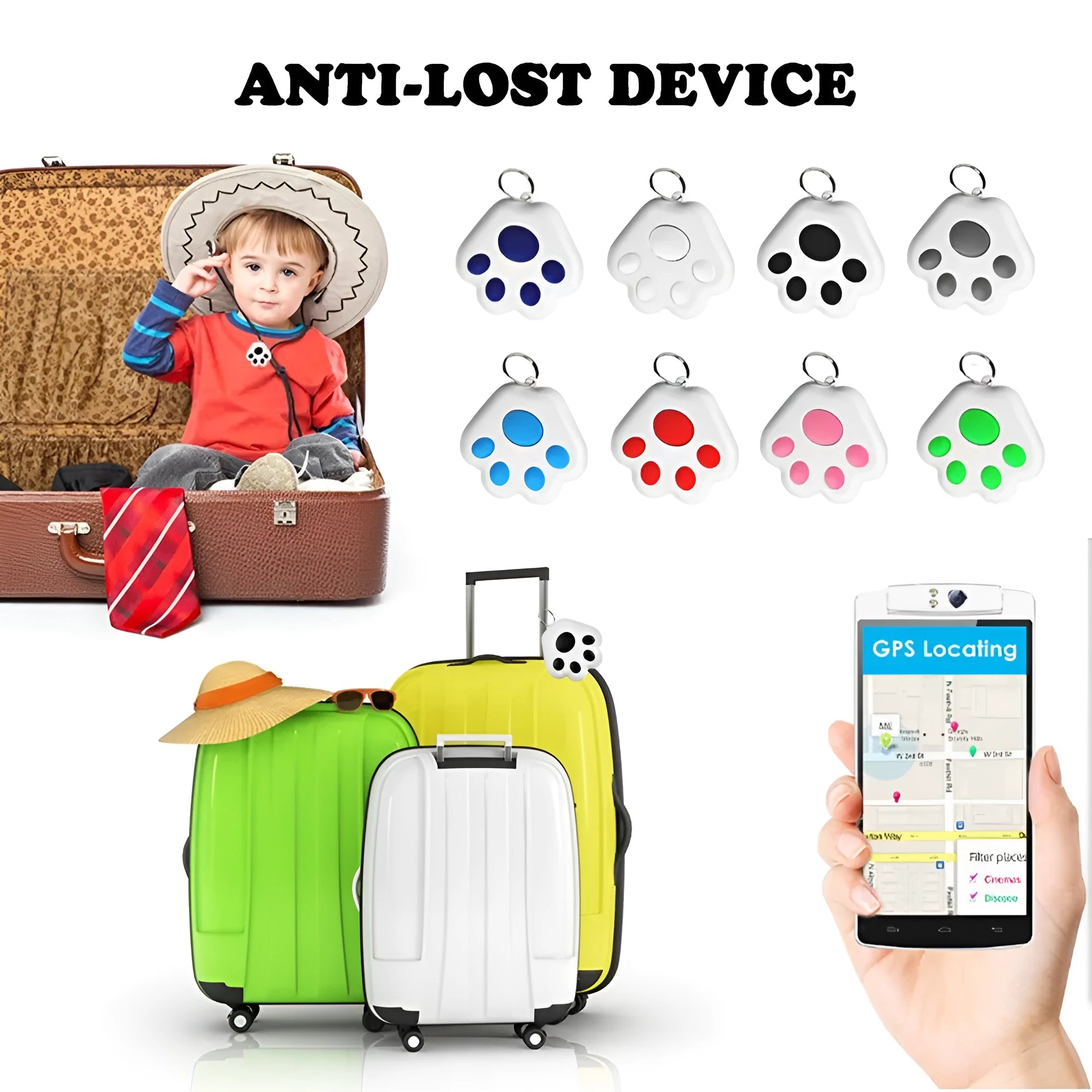 Dog paw shaped Bluetooth anti-lost device pendant with selfie remote function in multiple colours