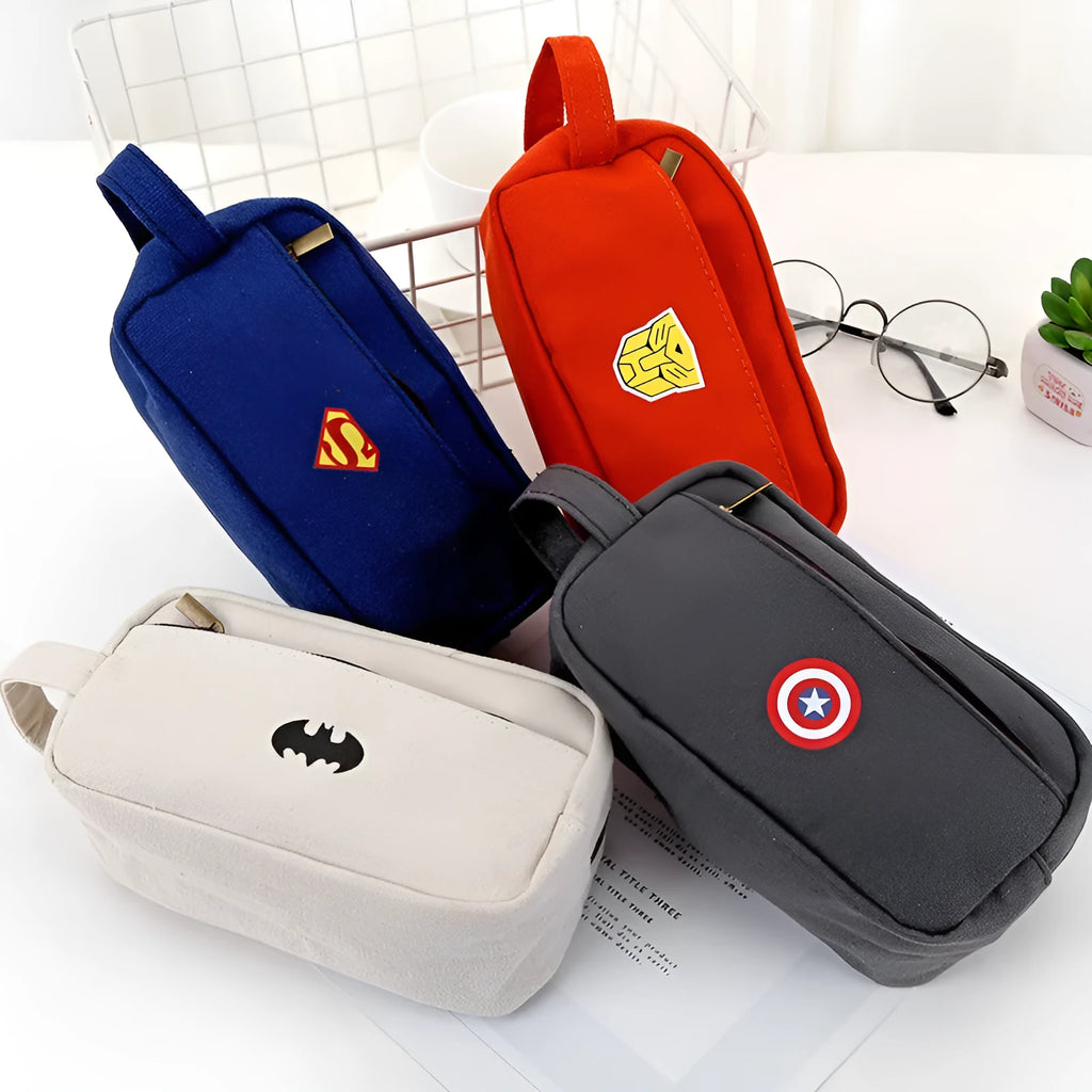 Large multifunctional stationery bag pencil case in grey, 8x9x7 inches with zip closure and side gusset
