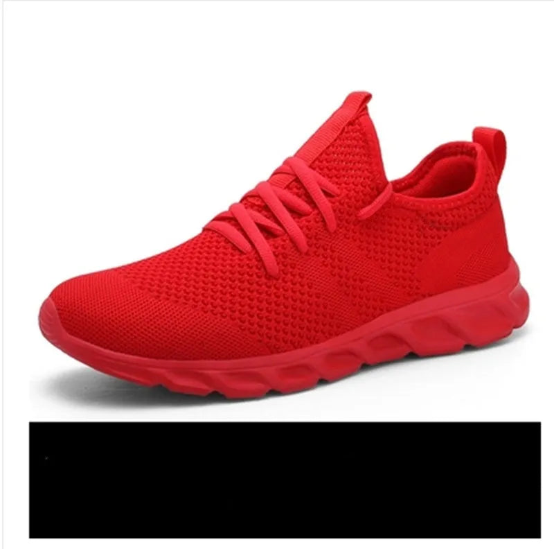 Men's black and white mesh sport shoes with lace-up front and round toe design