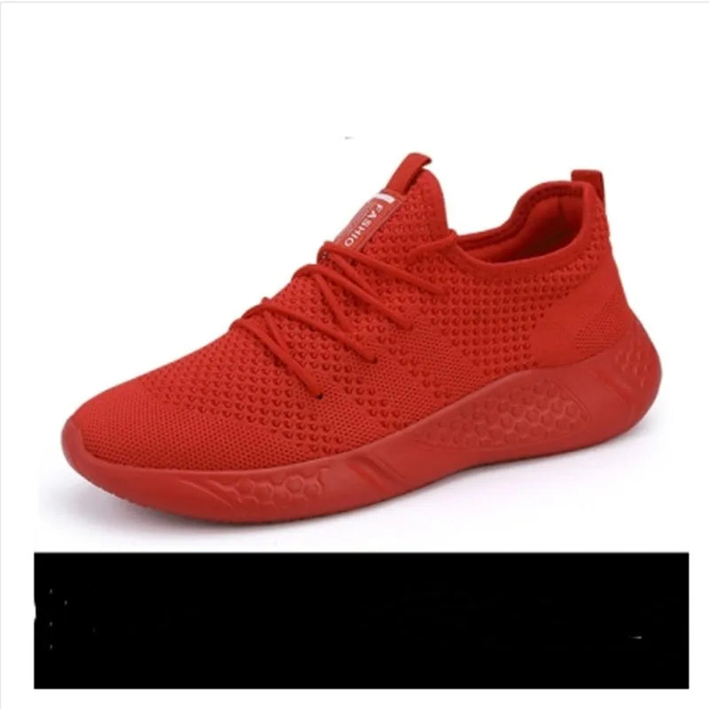 Men's black and white mesh sport shoes with lace-up front and round toe design