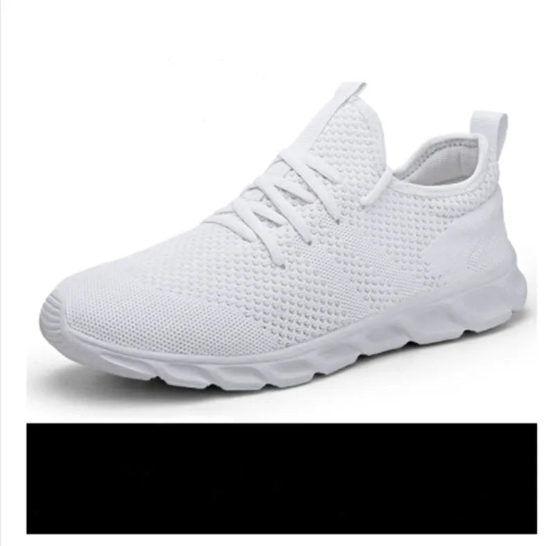 Men's black and white mesh sport shoes with lace-up front and round toe design