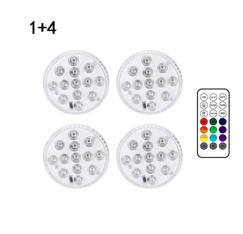 13-LED submersible light with suction cup in pool showing 16 colours