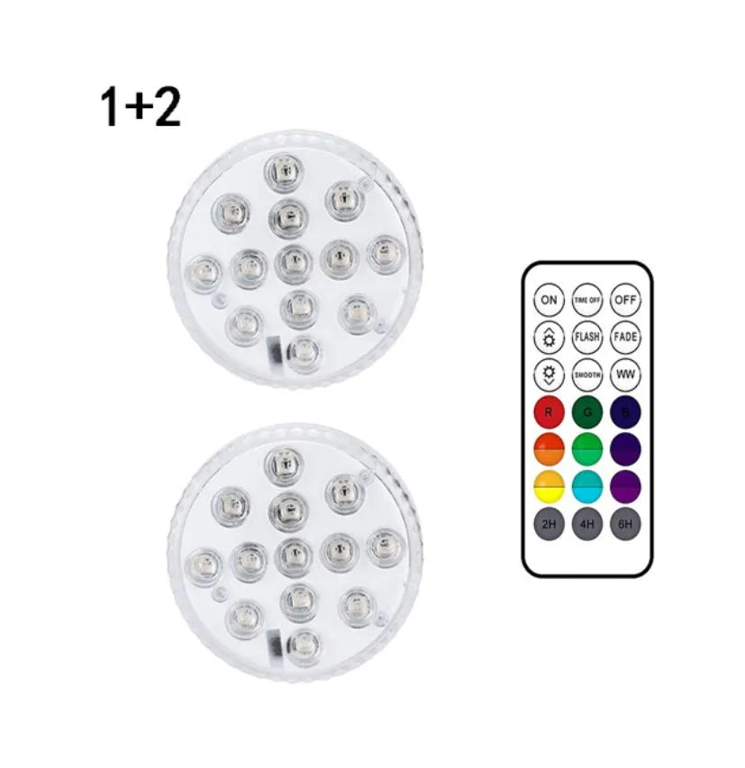 13-LED submersible light with suction cup in pool showing 16 colours