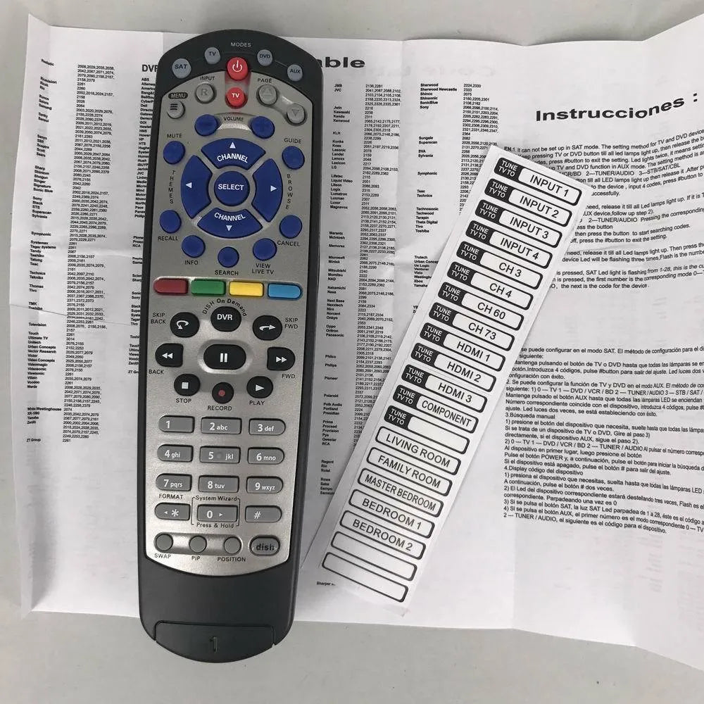 Black universal remote control for DISH Network satellite TV boxes with code 20.1 compatibility