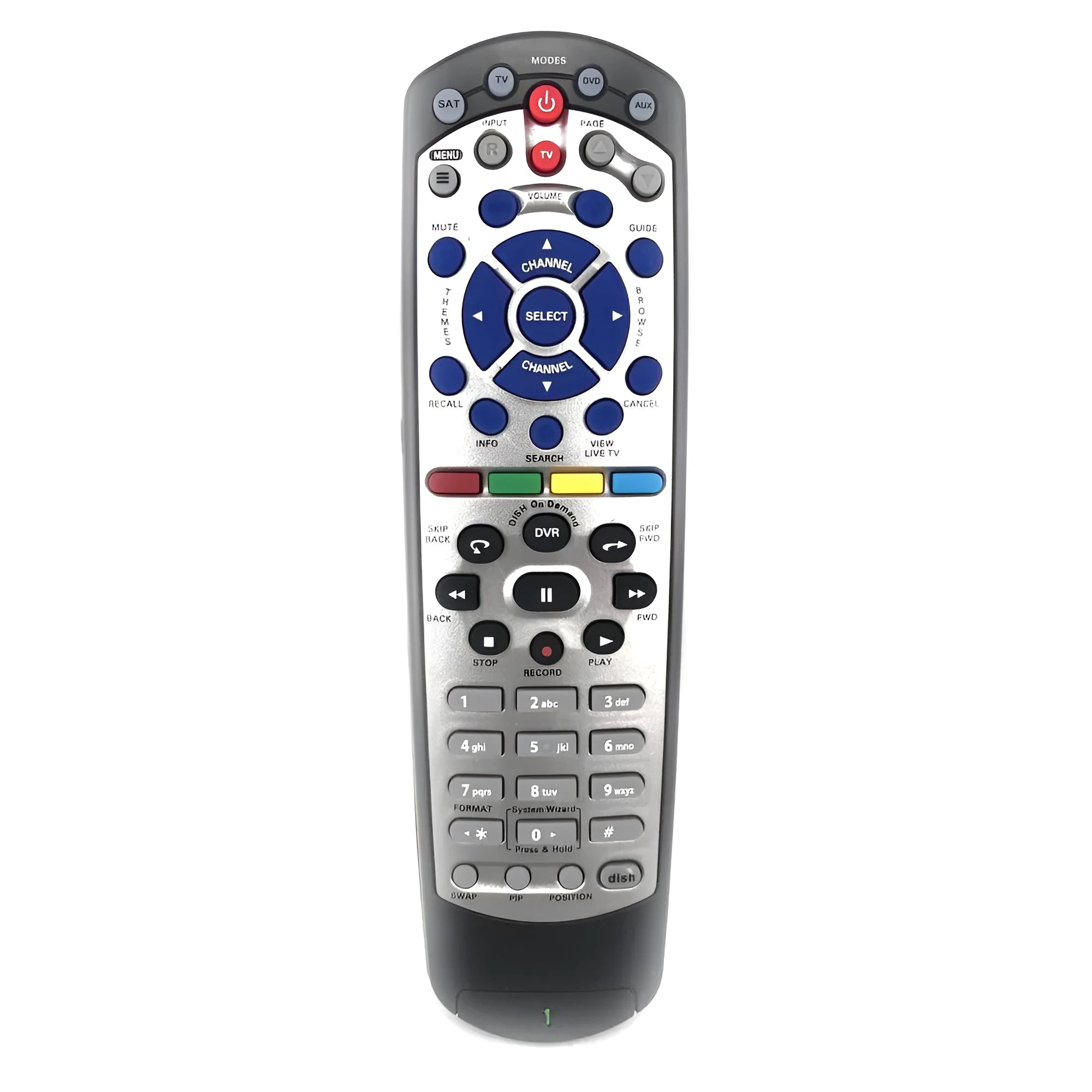 Black universal remote control for DISH Network satellite TV boxes with code 20.1 compatibility