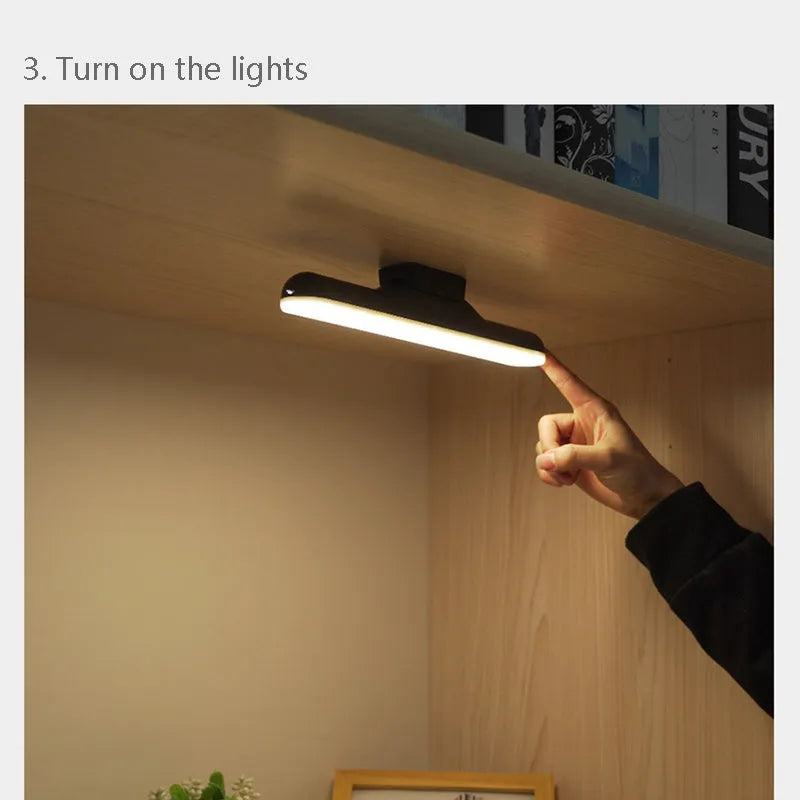 Portable USB rechargeable dormitory desk lamp with touch dimming, 16 LED beads, natural light, black finish