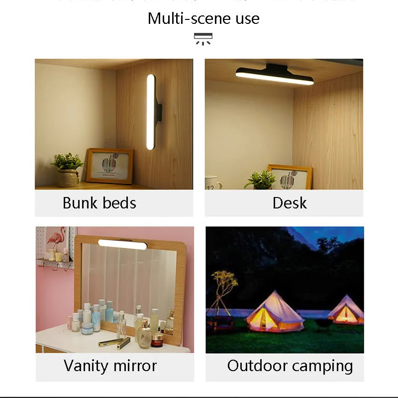 Portable USB rechargeable dormitory desk lamp with touch dimming, 16 LED beads, natural light, black finish