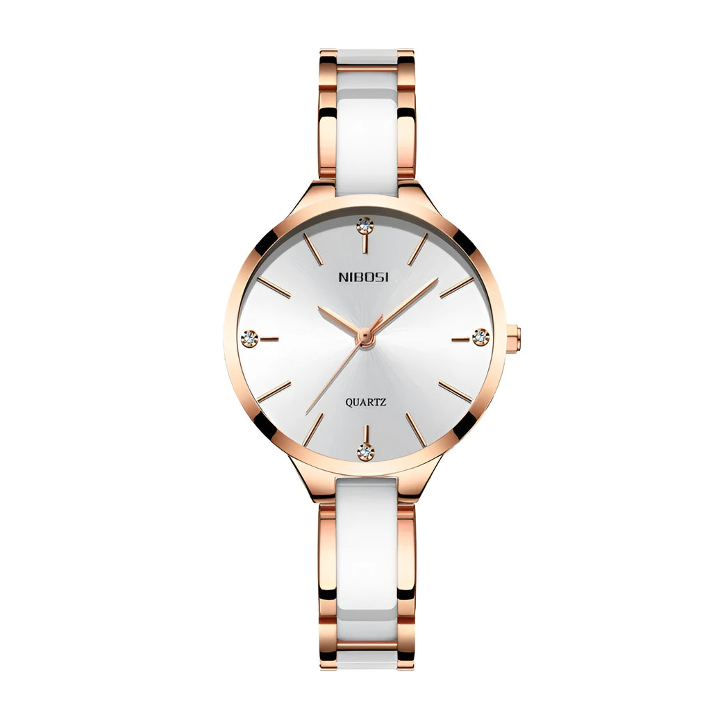 Rhinestone ceramic waterproof quartz ladies watch with stainless steel strap, 33mm dial, black dial option