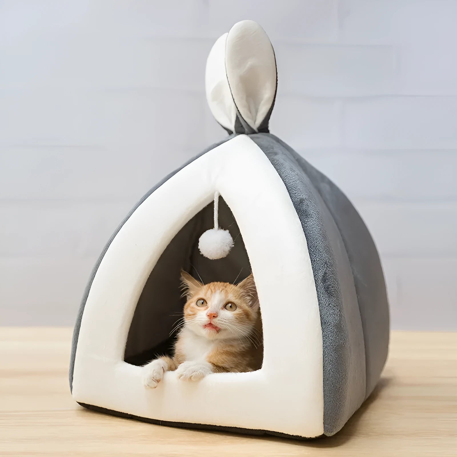 Grey cloth cat house villa bed for indoor cats and small dogs