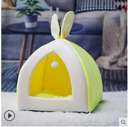 Grey cloth cat house villa bed for indoor cats and small dogs