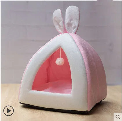 Grey cloth cat house villa bed for indoor cats and small dogs
