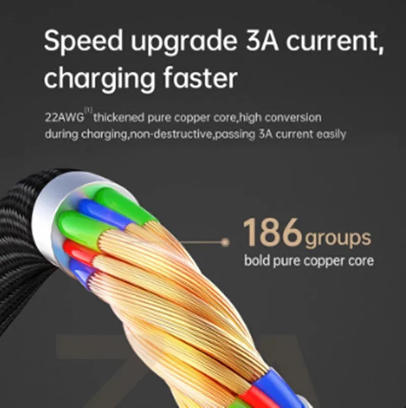 Black Apple iPhone charging cable with LED light showing smart power-off technology