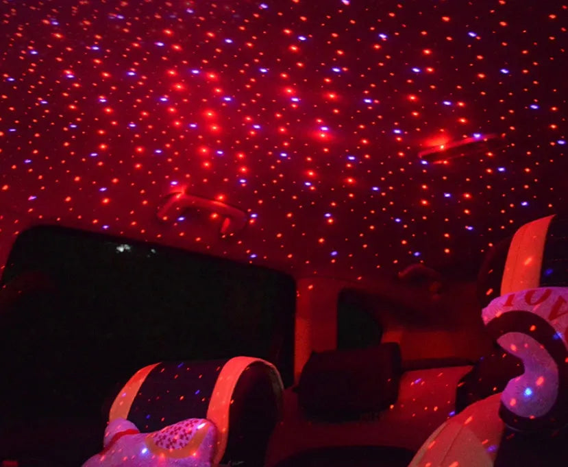 Starry sky projector lamp for car dashboard, ABS, USB, laser light, red purple colour