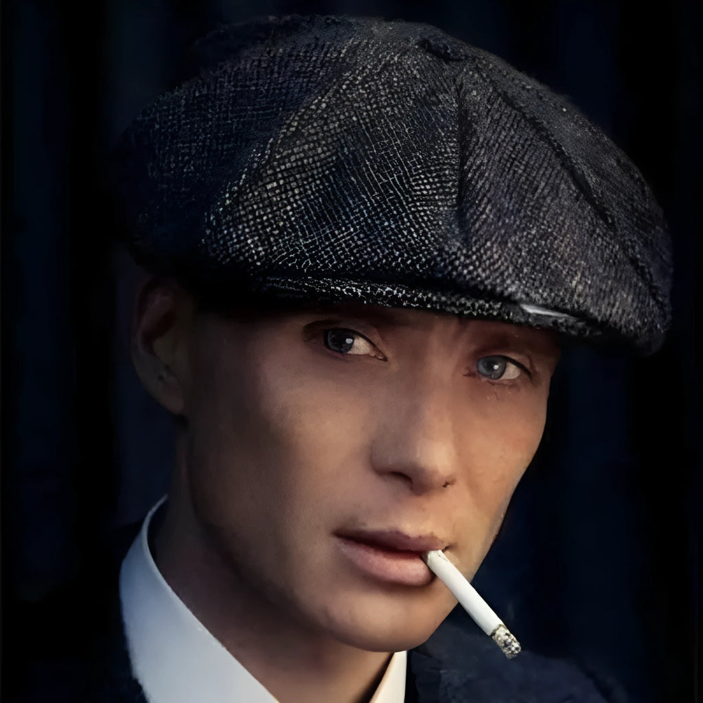 Polyester newsboy cap with herringbone plaid pattern in grey colour for men and women