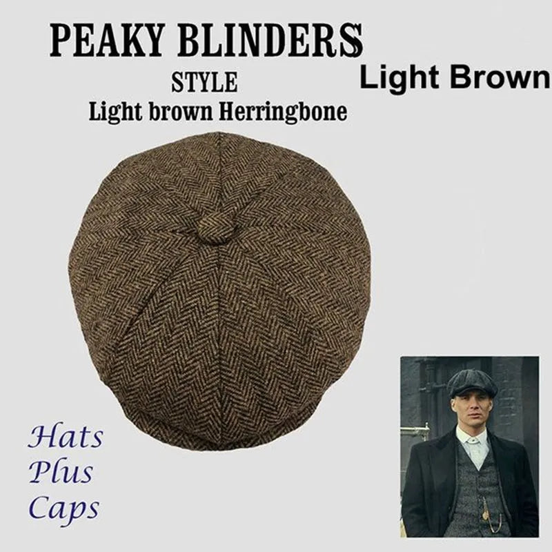 Polyester newsboy cap with herringbone plaid pattern in grey colour for men and women