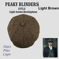 Polyester newsboy cap with herringbone plaid pattern in grey colour for men and women