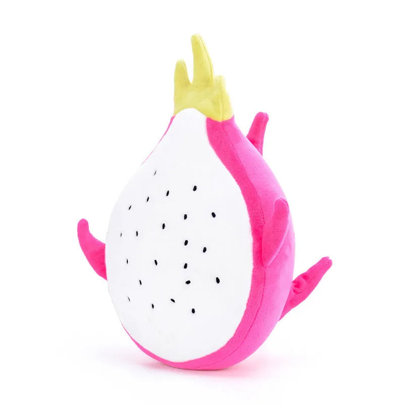 Soft plush fruit pillow toy in peach colour, with sweet expression, made of cotton