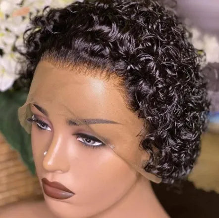 Black short curly African wig with small fluffy curls for women, Cassia Kani Karen material, machine-made style