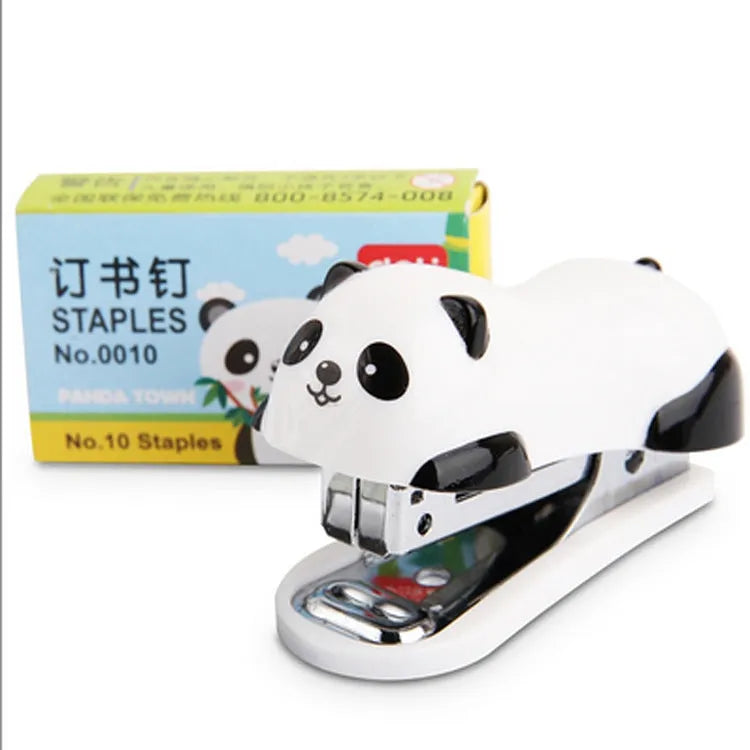 Cartoon Panda No. 10 stapler in black and white on a desk, size 6x4x3cm